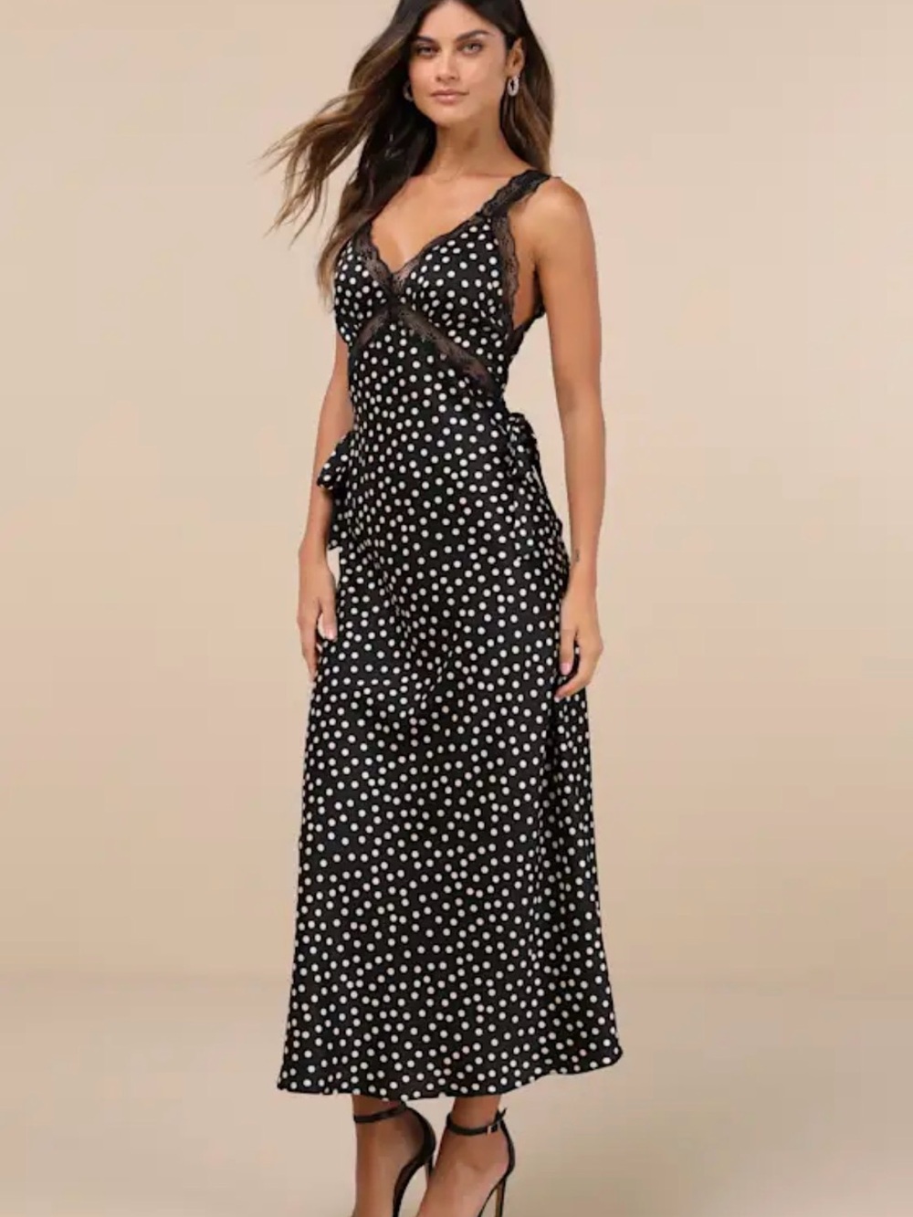 Lulus Polka Dot Lace-Trim Black Maxi Dress - Picture 2 of 5